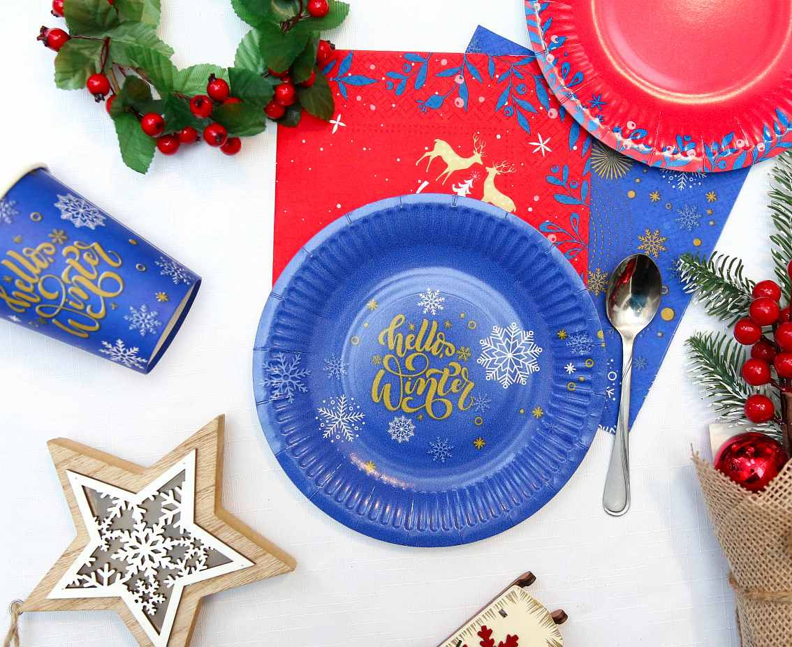 Paper cups Navy Blue, snowflakes, 250 ml/ 6 pcs. EOL